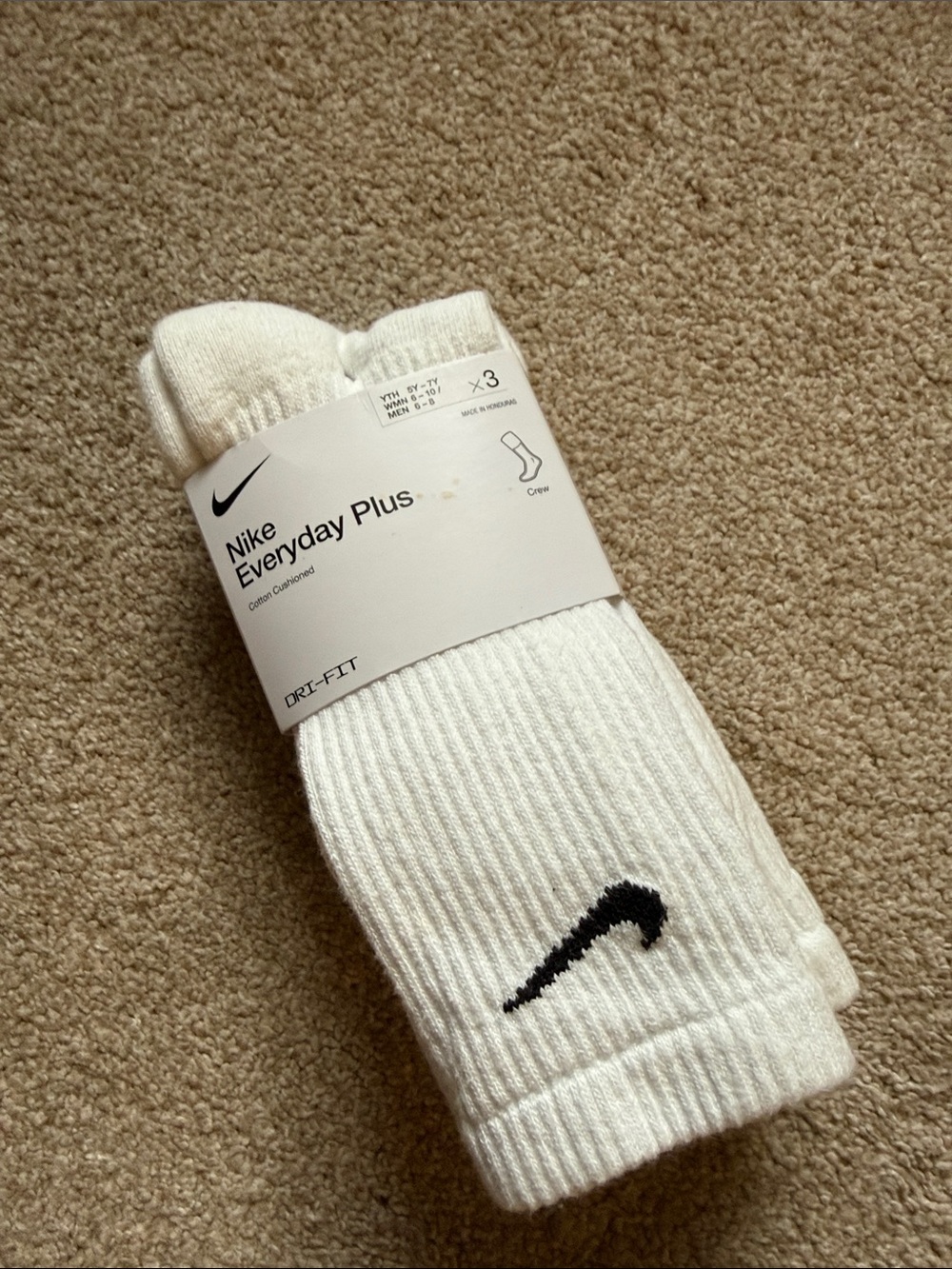 Nike White Crew Socks with Black Swoosh - 3 Pack